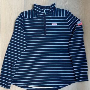 Vineyard Vines Women’s Shep Shirt, Navy & Lt Blue Striped, L, EUC, fleece lined